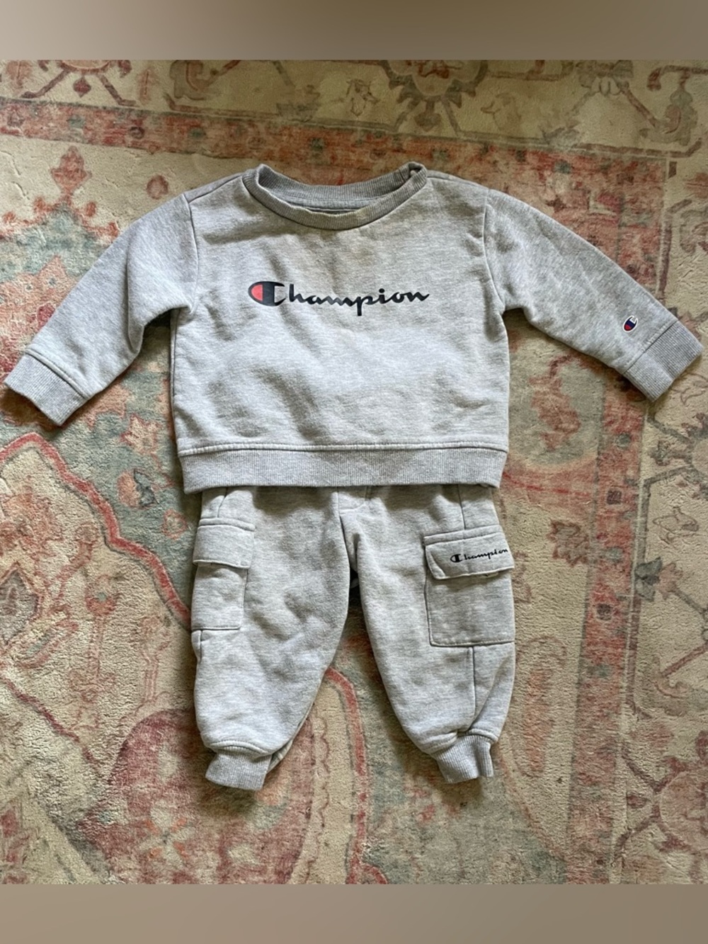 Champion Kids Light Gray Sweatshirt & Cargo Joggers Set